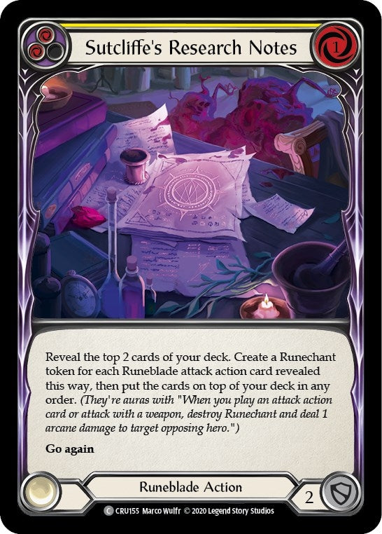 Image for Sutcliffe's Research Notes (Yellow) (CRU155) (Crucible of War) - Flesh and Blood TCG