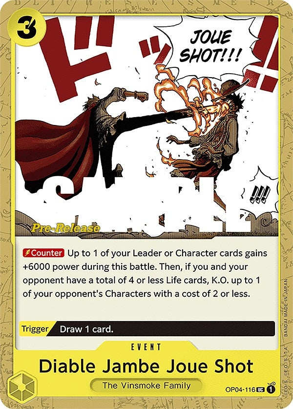 Image for Diable Jambe Joue Shot (OP04-116) [Kingdoms of Intrigue Pre-Release Cards] - One Piece Card Game
