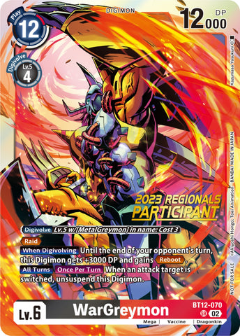 WarGreymon [BT12-070] (2023 Regionals Participant) [Across Time]