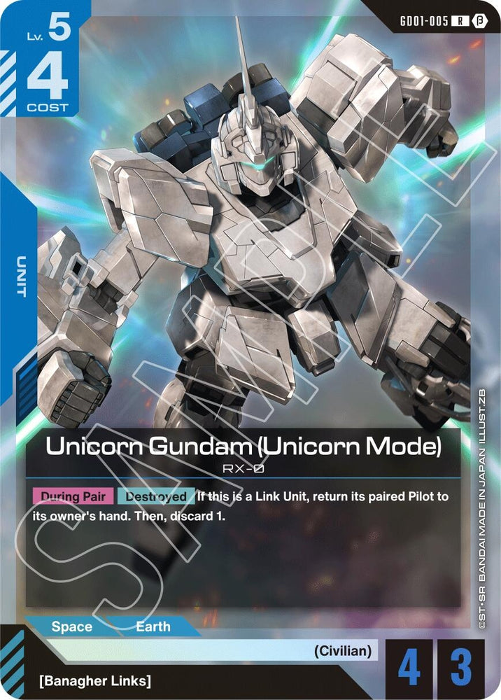 Image for Unicorn Gundam (Unicorn Mode) (GD01-005) [Edition Beta] - Gundam Card Game