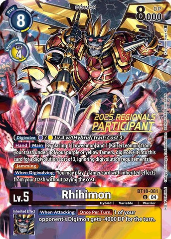 Rhihimon (2025 Regionals Participant) (BT18-081 U) (Release Special Booster 2.0)