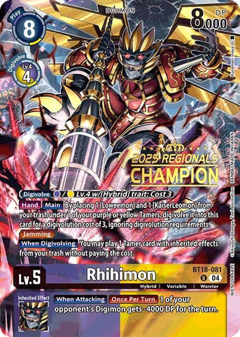 Rhihimon (2025 Regionals Champion) (BT18-081 U) (Release Special Booster 2.0)