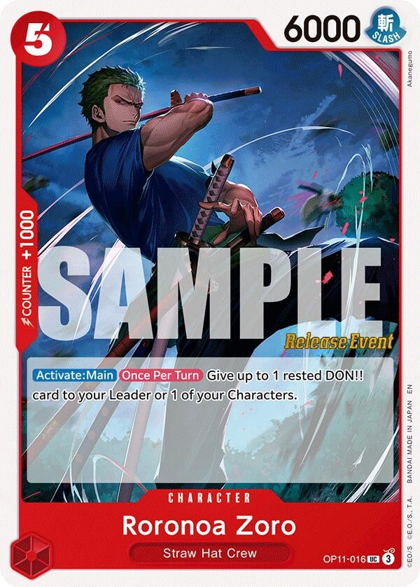 Image for Roronoa Zoro (OP11-016) (A Fist of Divine Speed Release Event Cards) - One Piece Card Game