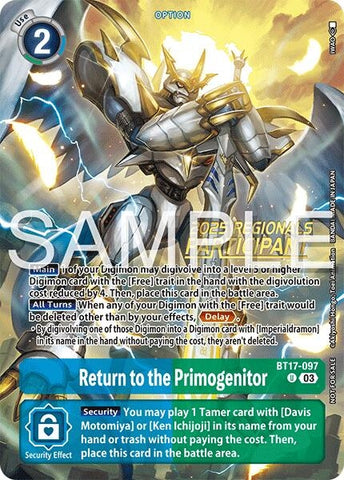 Image for Return to the Primogenitor (Regionals 25-26 Season 2 Participant) (BT17-097 U) (Secret Crisis) - Digimon Card Game