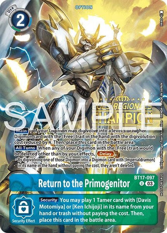 Image for Return to the Primogenitor (Regionals 25-26 Season 2 Champion) (BT17-097 U) (Secret Crisis) - Digimon Card Game
