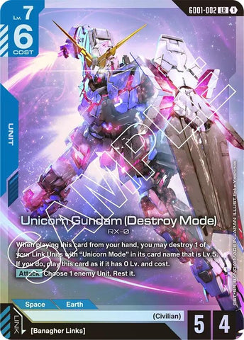 Image for Unicorn Gundam (Destroy Mode) (GD01-002) [Newtype Rising] - Gundam Card Game