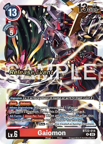 Image for Gaiomon (BT22-014 R) (Cyber Eden Release Event Cards) - Digimon Card Game