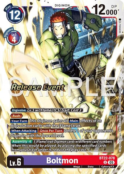 Image for Boltmon (BT22-078 U) (Cyber Eden Release Event Cards) - Digimon Card Game