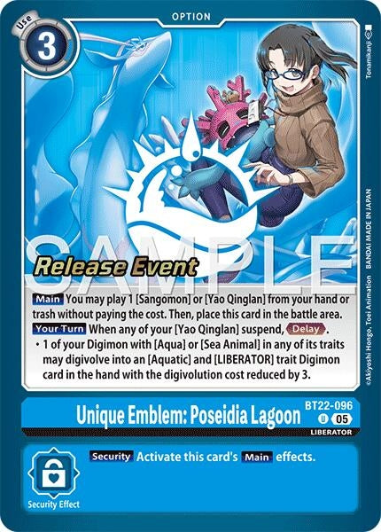 Image for Unique Emblem: Poseidia Lagoon (BT22-096 U) (Cyber Eden Release Event Cards) - Digimon Card Game
