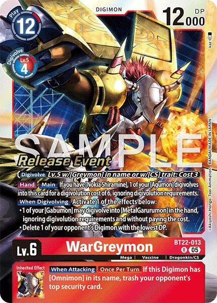 Image for WarGreymon (BT22-013 R) (Cyber Eden Release Event Cards) - Digimon Card Game
