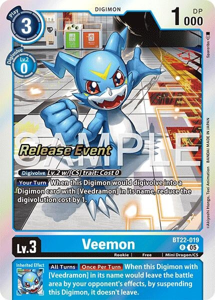 Image for Veemon (BT22-019 R) (Cyber Eden Release Event Cards) - Digimon Card Game