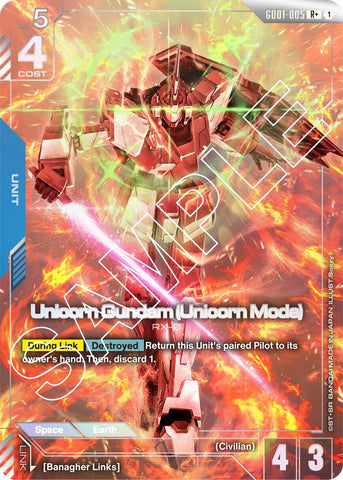 Image for Unicorn Gundam (Unicorn Mode) (R+) (GD01-005) [Newtype Rising] - Gundam Card Game