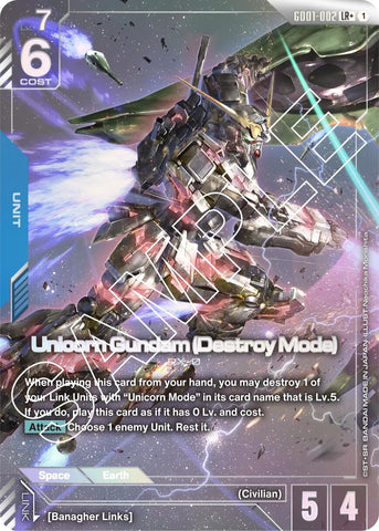 Image for Unicorn Gundam (Destroy Mode) (LR+) (GD01-002) [Newtype Rising] - Gundam Card Game