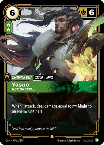 Image for Yasuo - Remorseful (Alternate Art) (076a/298) [Origins] - Riftbound: League of Legends Trading Card Game