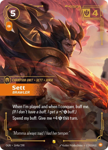 Image for Sett - Brawler (Alternate Art) (164a/298) [Origins] - Riftbound: League of Legends Trading Card Game