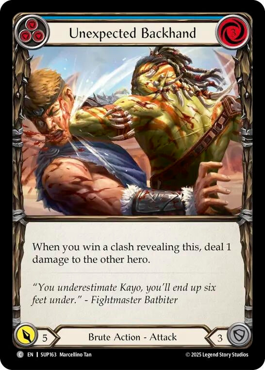 Image for Unexpected Backhand (Blue) (SUP163) (Super Slam) - Flesh and Blood TCG
