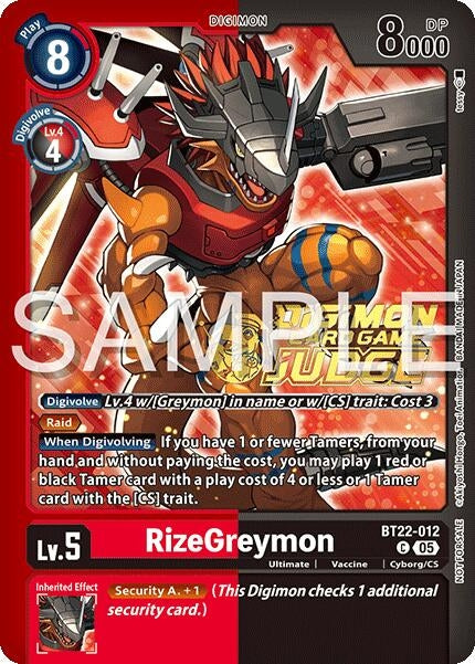 Image for RizeGreymon (Judge Pack 2025 Wave 2) (BT22-012 C) [Cyber Eden] - Digimon Card Game