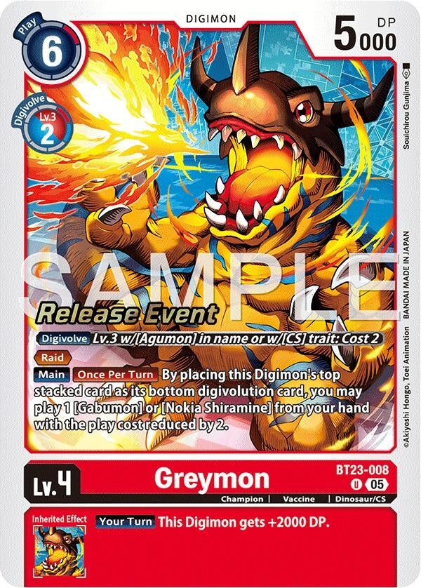 Image for Greymon (BT23-008 U) [Hackers' Slumber Release Event Cards] - Digimon Card Game