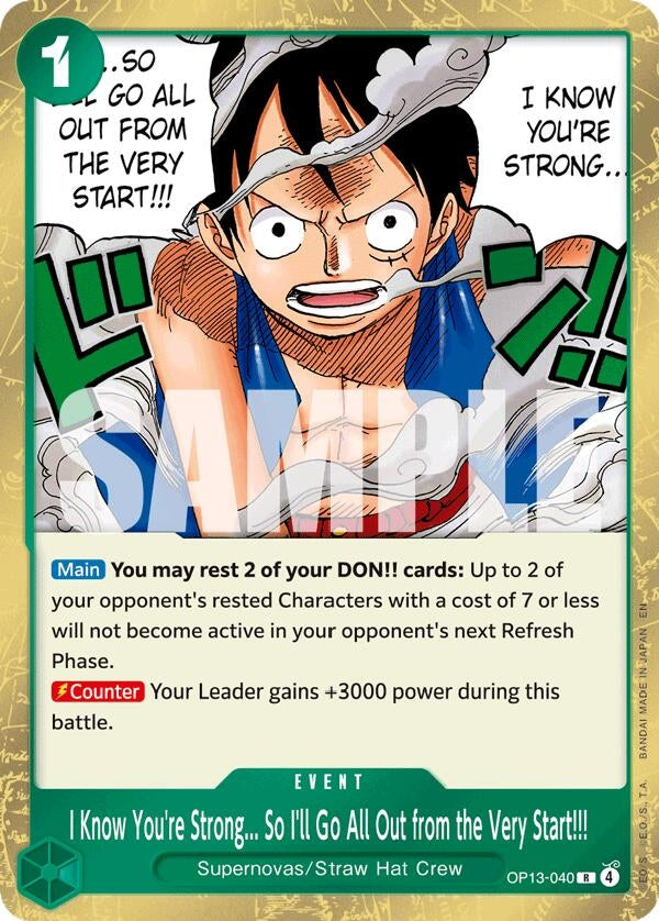 Image for I Know You're Strong... So I'll Go All Out from the Very Start!!! (OP13-040) [Carrying On His Will] - One Piece Card Game