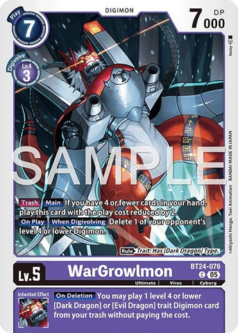 Image for WarGrowlmon (BT24-076 C) [Time Stranger] - Digimon Card Game