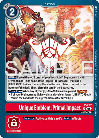 Image for Unique Emblem: Primal Impact (Dawn of Liberator Box Topper) (P-227 P) [Digimon Promotion Cards] - Digimon Card Game