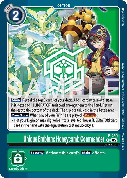 Image for Unique Emblem: Honeycomb Commander (Dawn of Liberator Box Topper) (P-230 P) [Digimon Promotion Cards] - Digimon Card Game