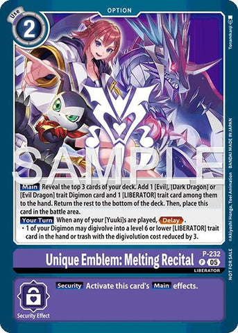 Image for Unique Emblem: Melting Recital (Dawn of Liberator Box Topper) (P-232 P) [Digimon Promotion Cards] - Digimon Card Game