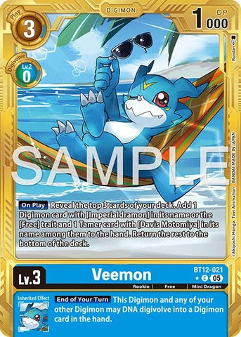 Image for Veemon - BT12-021 (Gold Border) (BT12-021 C) [Advanced Booster Digimon Generation] - Digimon Card Game