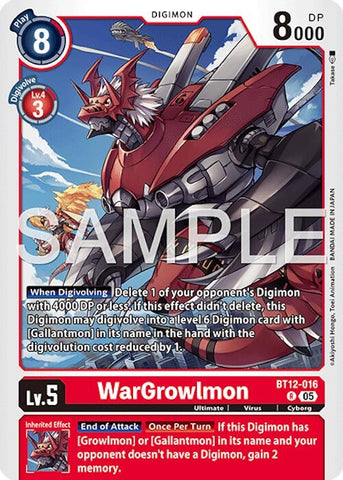 Image for WarGrowlmon - BT12-016 (Reprint) (BT12-016 R) [Advanced Booster Digimon Generation] - Digimon Card Game