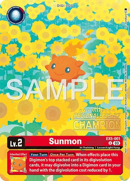 Image for Sunmon (Regionals 26-27 Season 1 Champion) (EX5-001 U) [Animal Colosseum] - Digimon Card Game