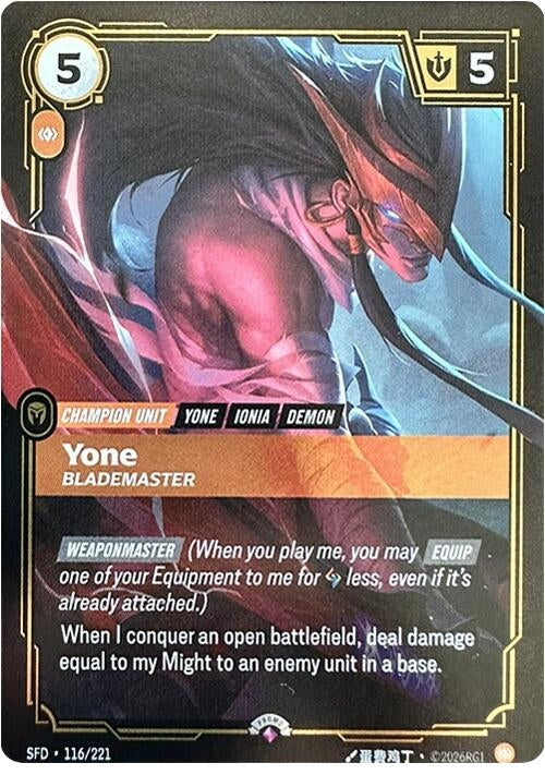 Image for Yone - Blademaster (116/221) [Riftbound Organized Play Promotional Cards] - Riftbound: League of Legends Trading Card Game