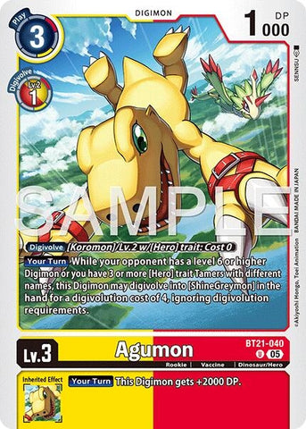 Image for Agumon - BT21-040 (Reprint) (BT21-040 U) [Advanced Booster Digimon Generation] - Digimon Card Game