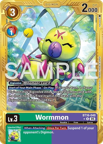 Image for Wormmon - BT16-040 (Gold Border) (BT16-040 R) [Advanced Booster Digimon Generation] - Digimon Card Game