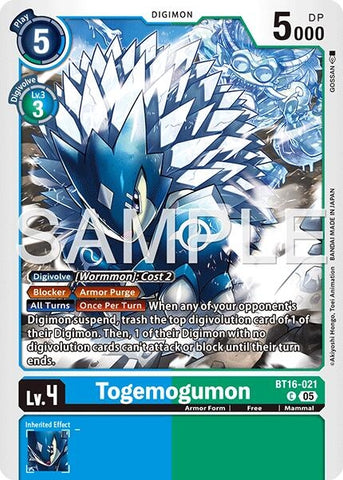 Image for Togemogumon (Reprint) (BT16-021 C) [Advanced Booster Digimon Generation] - Digimon Card Game