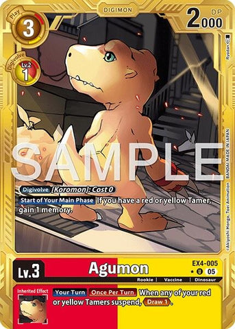 Image for Agumon - EX4-005 (Gold Border) (EX4-005 U) [Advanced Booster Digimon Generation] - Digimon Card Game