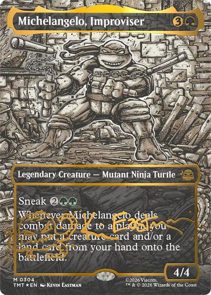 Image for Michelangelo, Improviser (Borderless) (Gold-Stamped Signature) (304) [Teenage Mutant Ninja Turtles] - Magic: The Gathering