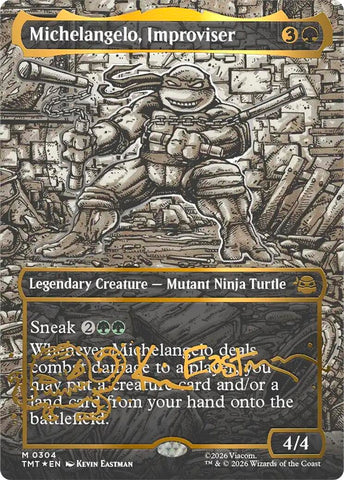 Image for Michelangelo, Improviser (Borderless) (Gold-Stamped Signature) (304) [Teenage Mutant Ninja Turtles] - Magic: The Gathering