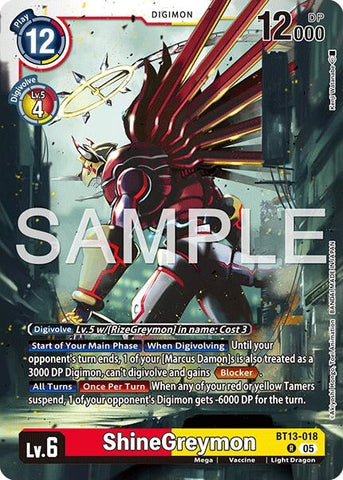 Image for ShineGreymon - BT13-018 (Reprint) (BT13-018 R) [Advanced Booster Digimon Generation] - Digimon Card Game