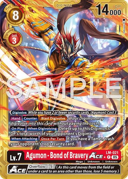 Image for Agumon - Bond of Bravery ACE (Gold Border) (LM-021 P) [Advanced Booster Digimon Generation] - Digimon Card Game
