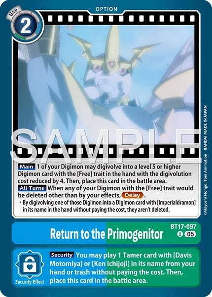 Image for Return to the Primogenitor (Reprint) (BT17-097 U) [Advanced Booster Digimon Generation] - Digimon Card Game