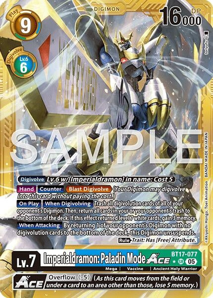 Image for Imperialdramon: Paladin Mode ACE (Gold Border) (BT17-077 SR) [Advanced Booster Digimon Generation] - Digimon Card Game