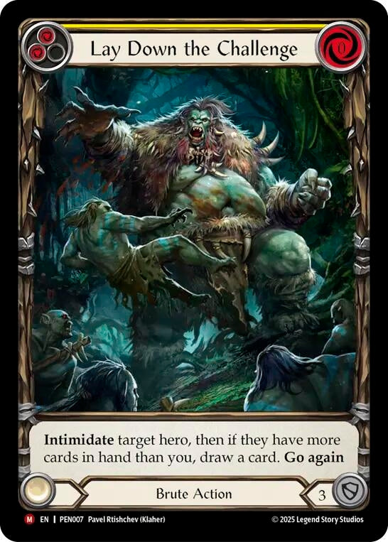 Image for Lay Down The Challenge (Yellow) (Extended Art) (PEN007) [Compendium of Rathe] - Flesh and Blood TCG