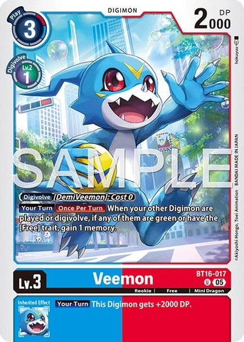 Image for Veemon - BT16-017 (Reprint) (BT16-017 U) [Advanced Booster Digimon Generation] - Digimon Card Game