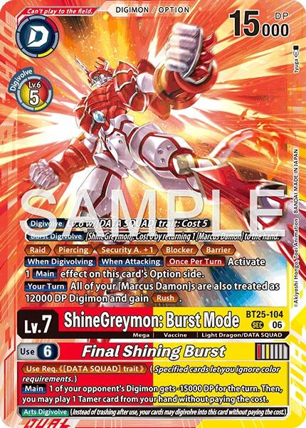 Image for ShineGreymon: Burst Mode // Final Shining Burst (BT25-104 SEC) [Dual Revolution] - Digimon Card Game