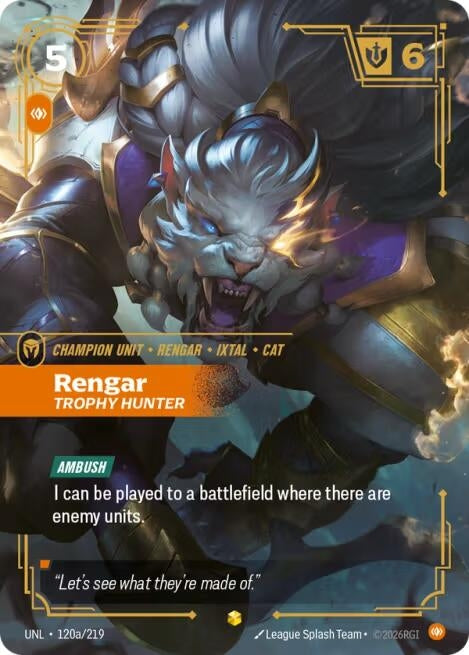 Image for Rengar - Trophy Hunter (Alternate Art) (120a/219) [Unleashed] - Riftbound: League of Legends Trading Card Game