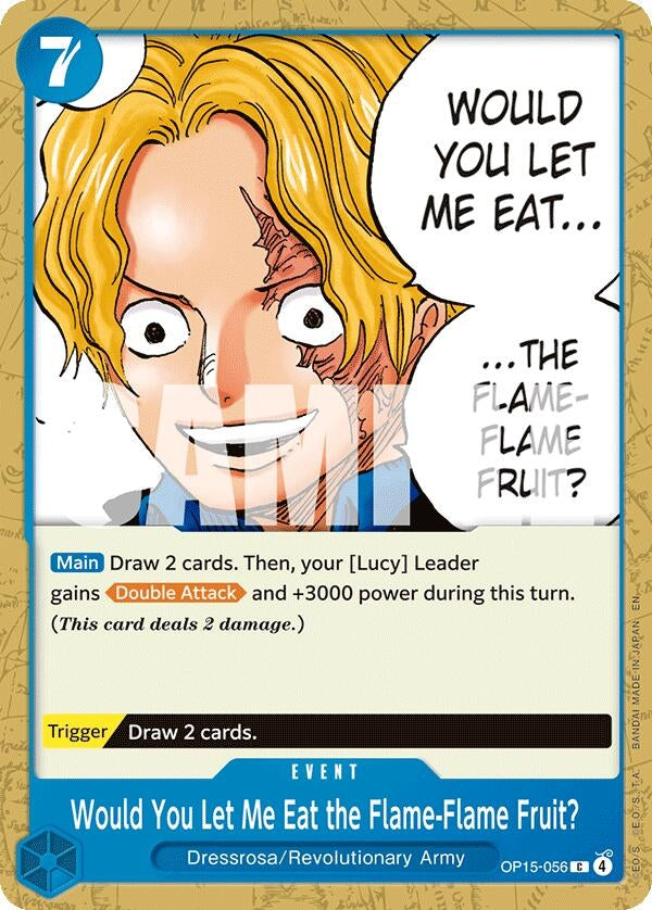 Image for Would You Let Me Eat the Flame-Flame Fruit? (OP15-056) [Adventure on Kami's Island] - One Piece Card Game