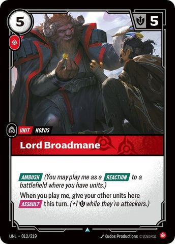 Image for Lord Broadmane (012/219) [Unleashed] - Riftbound: League of Legends Trading Card Game
