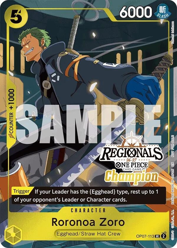Image for Roronoa Zoro (113) (Regionals Champion Card Set 26-27) (OP07-113) [One Piece Promotion Cards] - One Piece Card Game