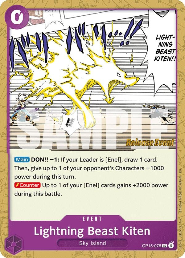Image for Lightning Beast Kiten (OP15-076) [Adventure on Kami's Island Release Event Cards] - One Piece Card Game