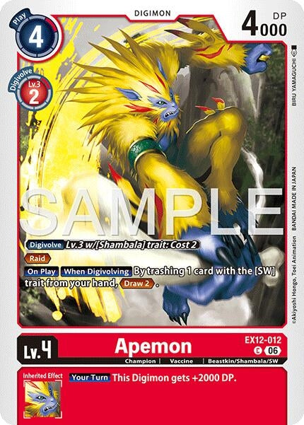 Image for Apemon (EX12-012 C) [Digital World Shambala] (EX-12) - Digimon Card Game